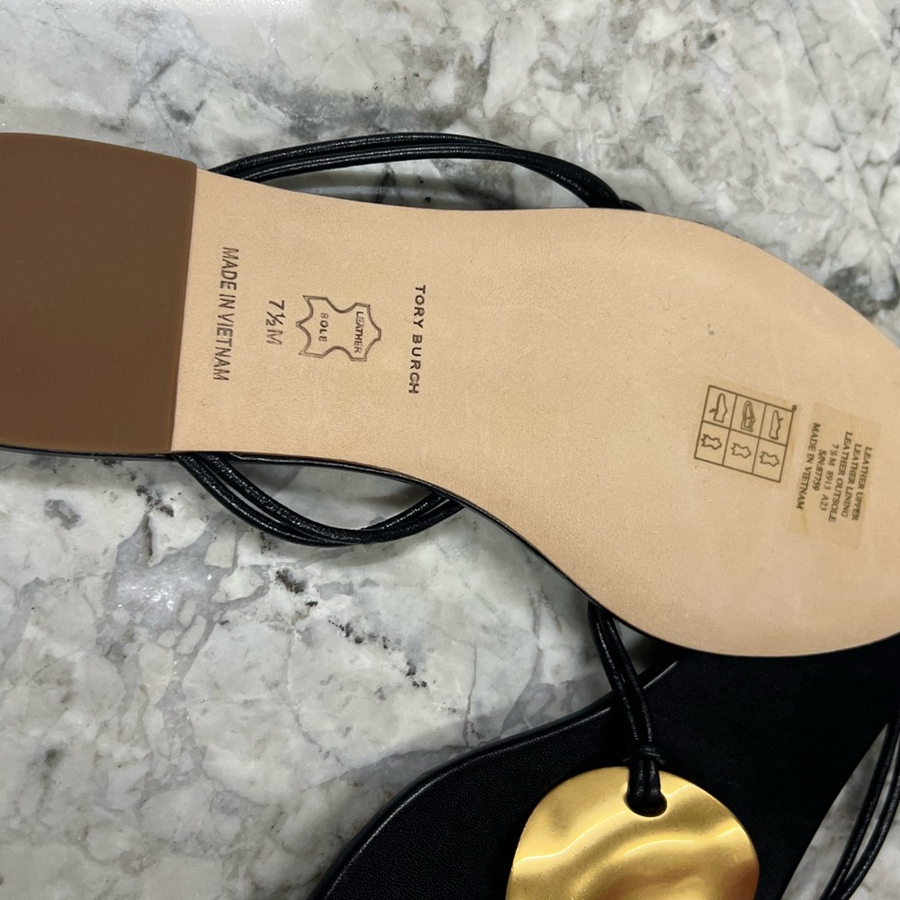 Tory Burch Black Sandals with Gold Accent - Picture 5 of 5